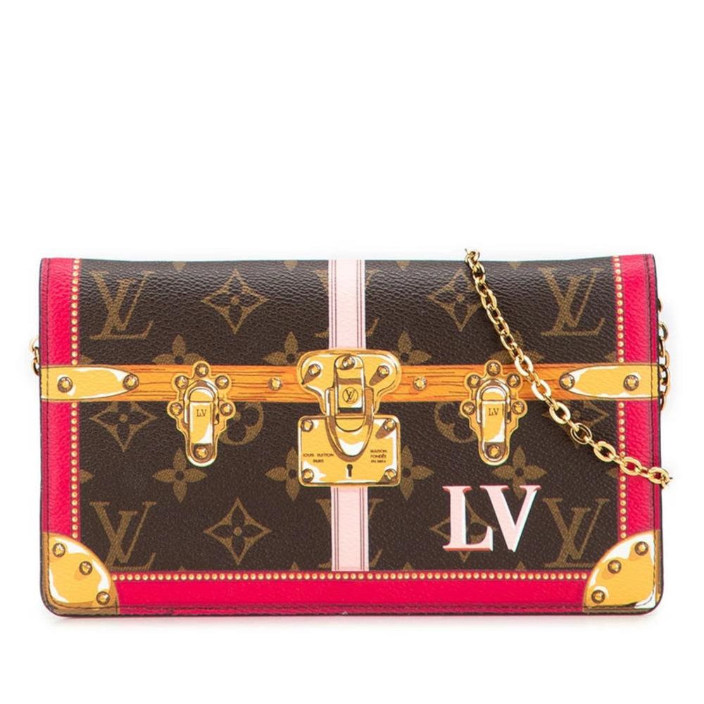 Louis Vuitton Monogram Pochette Weekend Shoulder Bag Brown Red Leather